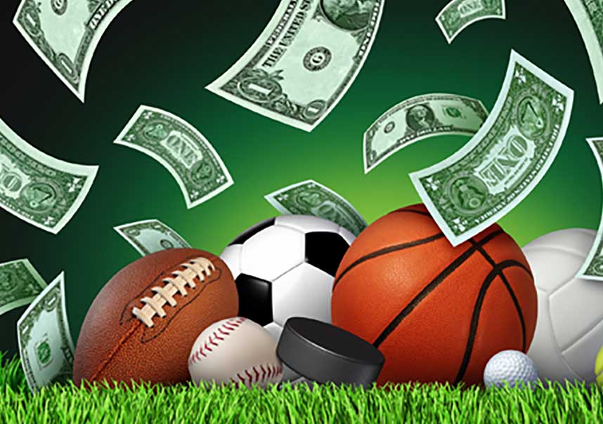 Photo of sports equipment with falling cash